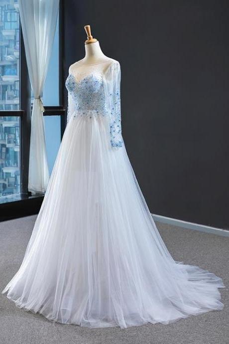 Elegant A Line Sweetheart Long Sleeves Beading Tulle Prom Dresses Dress, Beautiful Long Dress, Banquet Party Dress