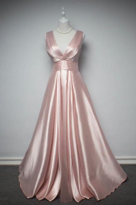 Elegant Sweetheart A Line V Neck Satin Formal Prom Dress, Beautiful Long Prom Dress, Banquet Party Dress