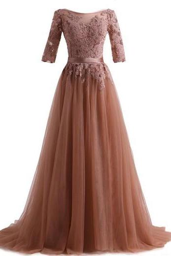 Elegant A-line Off the Shoulder Lace Tulle Formal Prom Dress, Beautiful Long Prom Dress, Banquet Party Dress