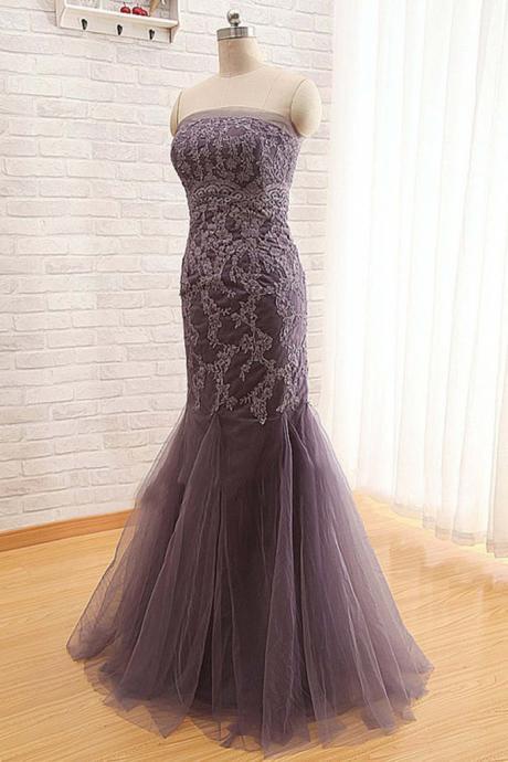 Elegant Mermaid Lace Tulle Formal Prom Dress, Beautiful Long Prom Dress, Banquet Party Dress