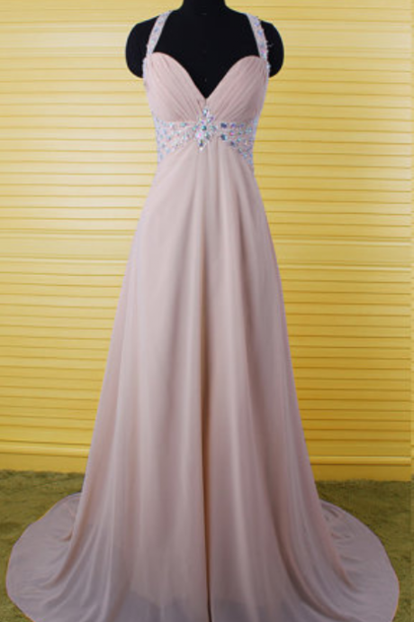 Elegant A-line V-neck Chiffon Formal Prom Dress, Beautiful Long Prom Dress, Banquet Party Dress