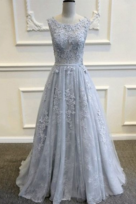Elegant Sweetheart A-line Sleeveless Appliques Tulle Formal Prom Dress, Beautiful Long Prom Dress, Banquet Party Dress