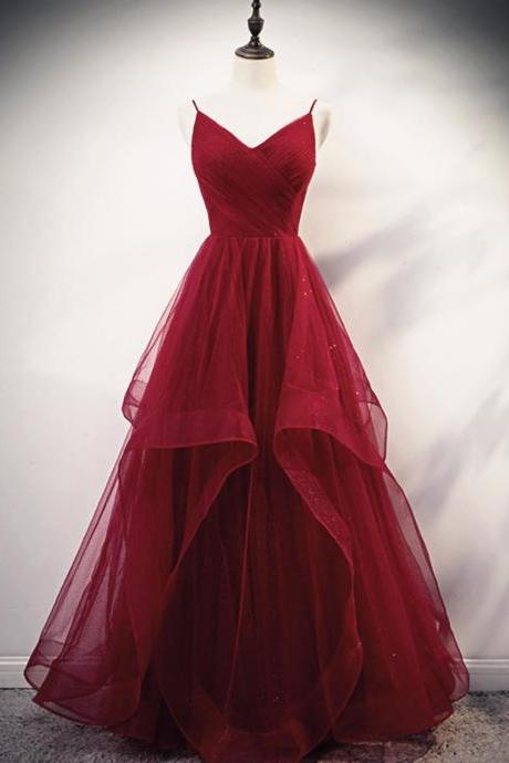 Elegant A-line Tulle Straps Formal Prom Dress, Beautiful Long Prom Dress, Banquet Party Dress