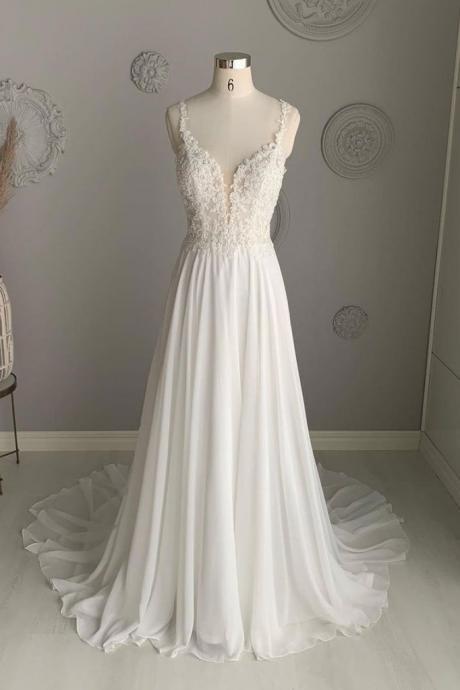 Elegant A-line V Neck Applique Chiffon Formal Prom Dress, Beautiful Long Prom Dress, Banquet Party Dress