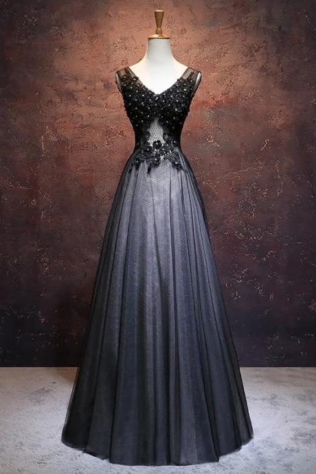 Elegant V-neckline Tulle Formal Prom Dress, Beautiful Long Prom Dress, Banquet Party Dress