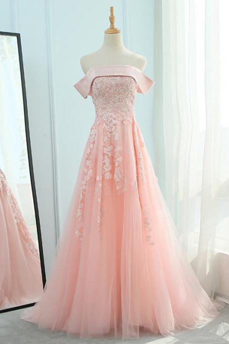 Elegant A-line Tulle Off Shoulder Formal Prom Dress, Beautiful Long Prom Dress, Banquet Party Dress