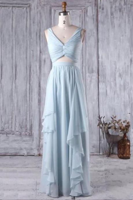 Elegant Simple Chiffon Two Piece Formal Prom Dress, Beautiful Long Prom Dress, Banquet Party Dress