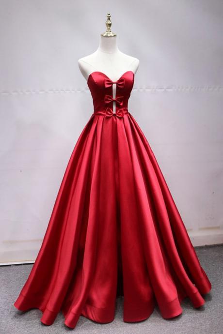 Elegant A-line Satin Bow Formal Prom Dress, Beautiful Long Prom Dress, Banquet Party Dress