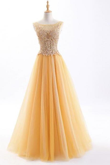 Elegant Simple A-line Sleevesless Tulle Formal Prom Dress, Beautiful Prom Dress, Banquet Party Dress