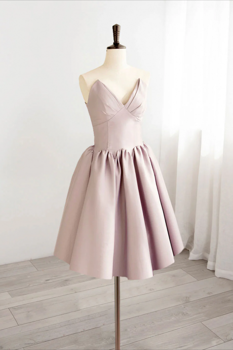 A-line V Neck Pink Short Prom Dress, Pink Homecoming Dresses