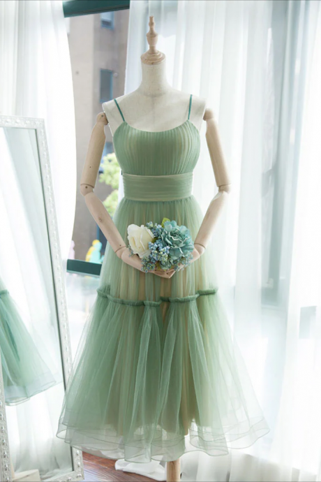 Simple Aline Tulle Green Short Prom Dress, Tulle Green Homecoming Dress