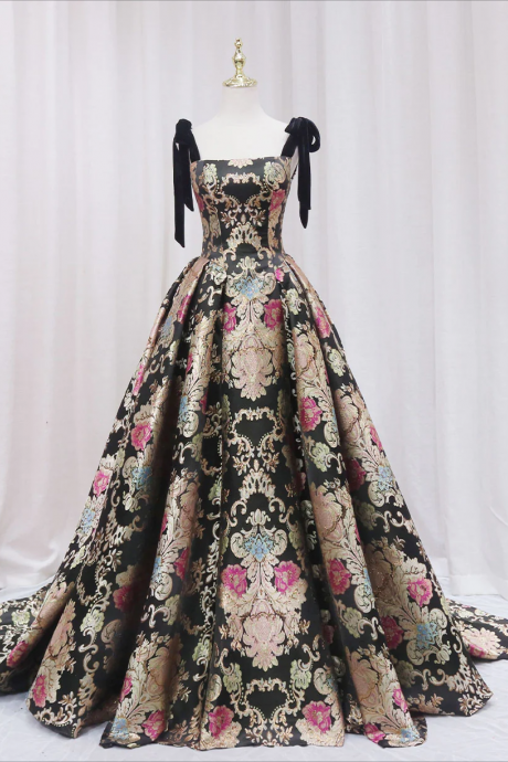 A-line Satin Black Long Prom Dress, Satin Long Formal Evening Dress