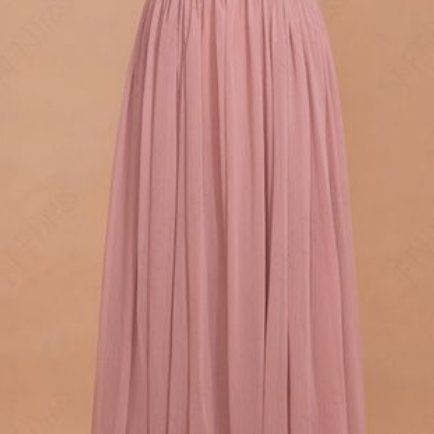 Pink Ruched Chiffon Plunge V Sleeveless Floor Length A-Line Prom Dress