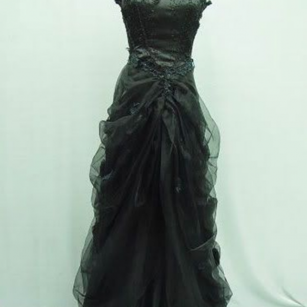  Custom Charming Black Chiffon Prom Dress,Sexy Spaghetti Straps Evening Dress,Beading Prom Dress
