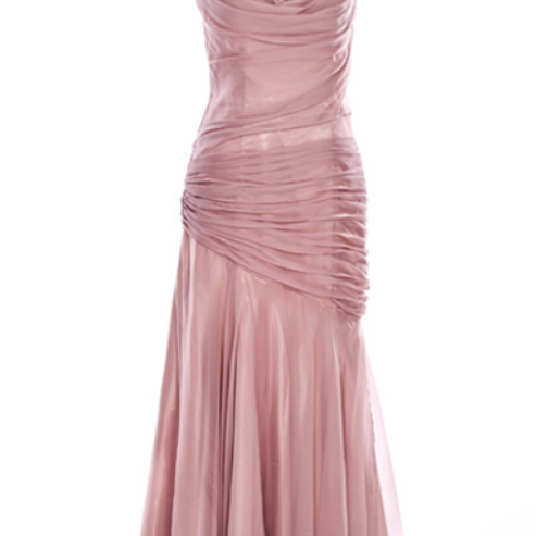 Elegant Mermaid Hater Ruched Beading Chiffon Pink Evening/Prom Dress on ...