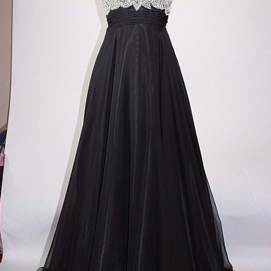 Black Prom Dresses Long Elegant Backless Beaded Evening Gowns - Formal ...