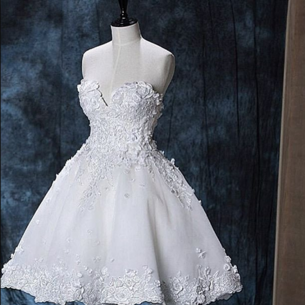 Unique ,V-neck, Dusty Blue ,Tulle ,Short, Prom Party Dress With Flowers ...