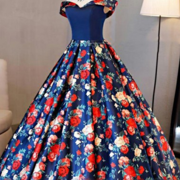 A-line Sweetheart Neck Sweep Train Slit Dress Royal Blue main image 1