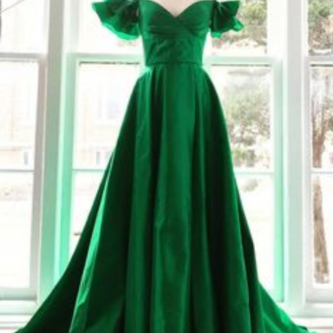 elegant off the shoulder green long prom dress