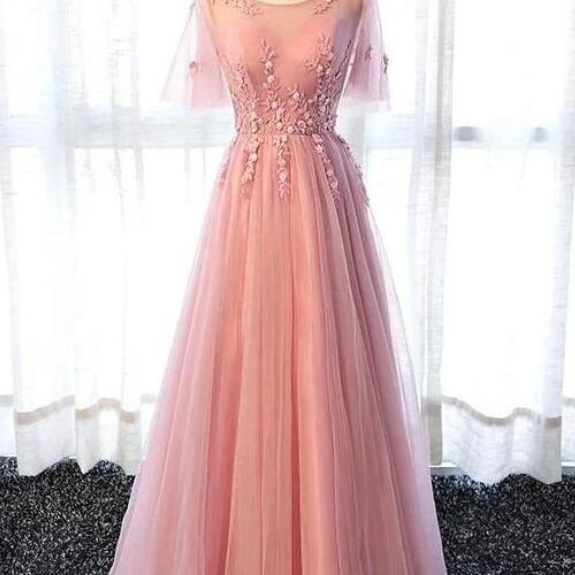 A-line Long Party Dress, Pink Prom Dress