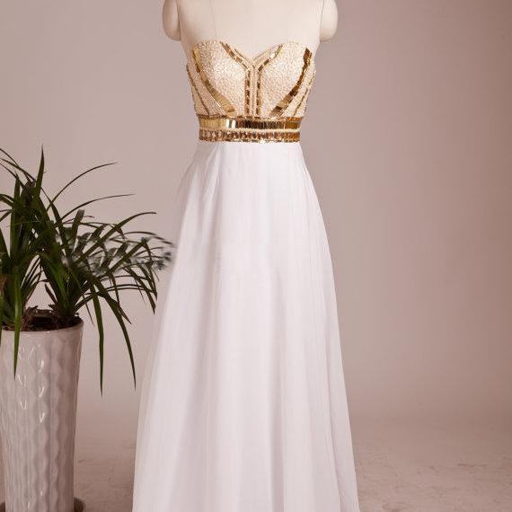 white prom dress with gold beading Dresses,beaded Evening Dress,sexy Prom Dress,beading Prom Dresses,modest Prom Gown,elegan on Luulla comfort