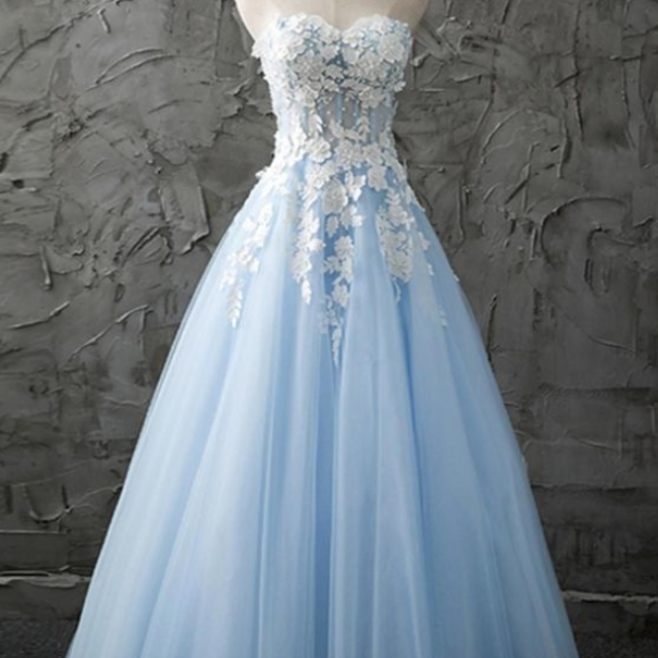 prom dresses sleeveless strapless prom dress,tulle applique lace sweetheart evening dress ,prom dress