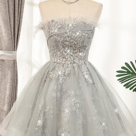 Lovely Tulle with Shiny Lace Short Party Dress Homecoming Dress, Cute Prom Dress
