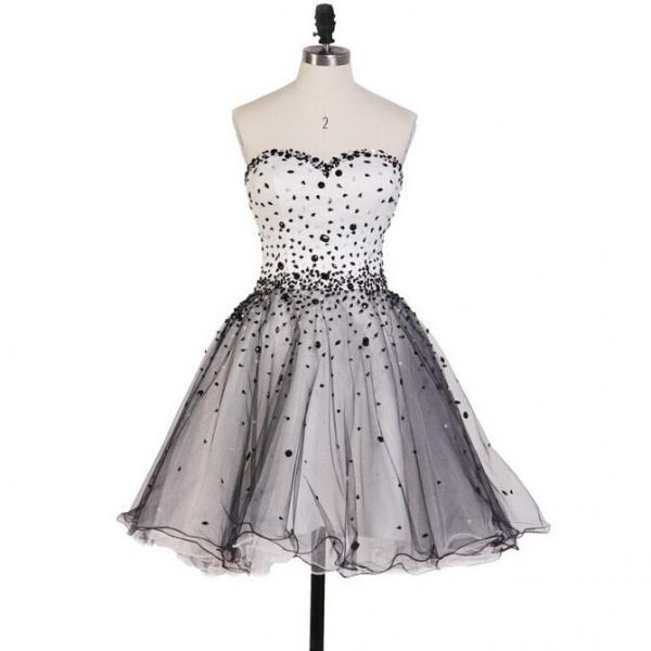Gorgeous White Tulle Beaded Formal Homecoming Dress Short Party Dress Birthday Dress main image 0