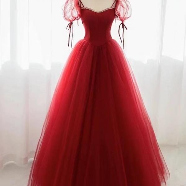 Princess party dress,red prom dress,sweet ball gown dress