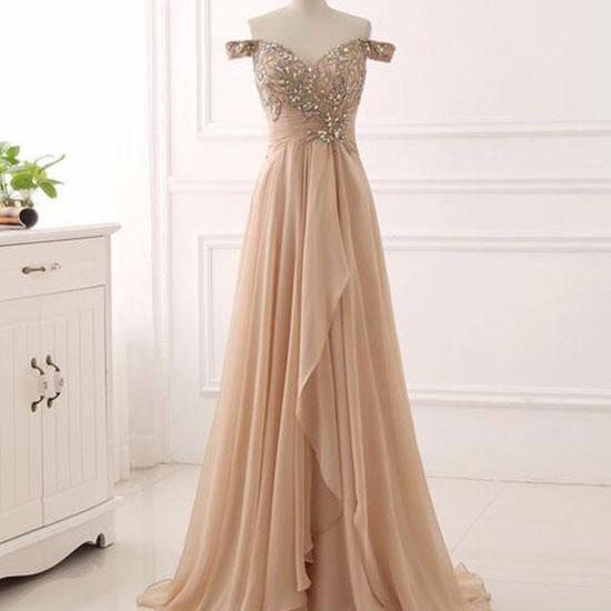 Off-The-Shoulder Formal Prom Dress, Chiffon Beautiful Long Prom Dress, Banquet Party Dress