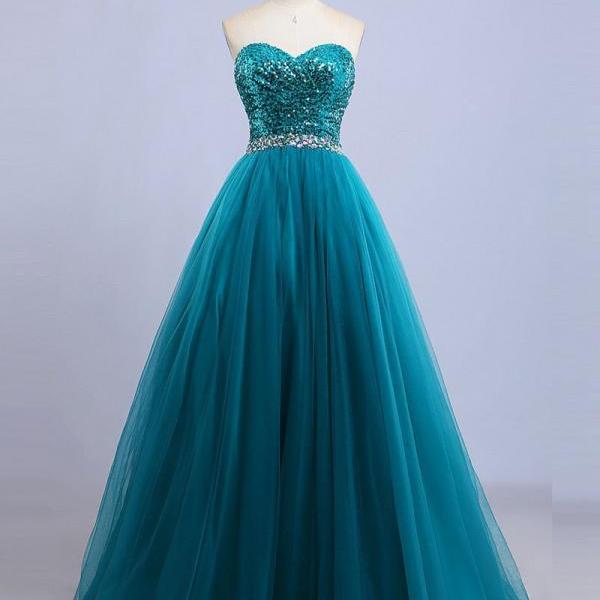 Elegant A-Line Strapless Sequin Lace Tulle Formal Prom Dress, Beautiful Prom Dress, Banquet Party Dress