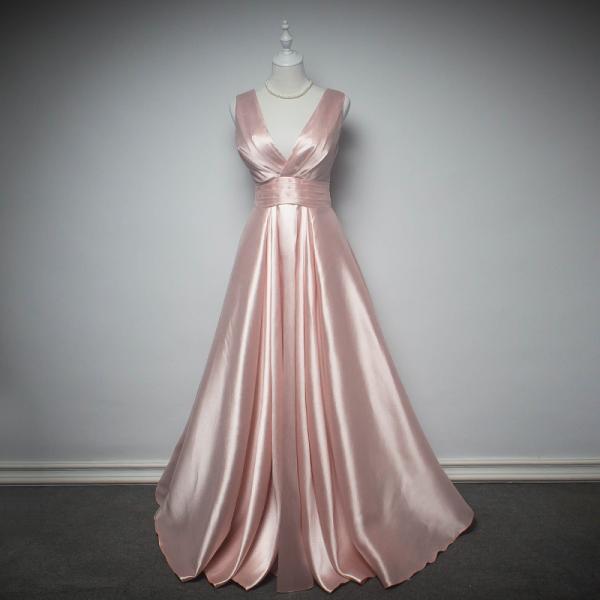 Long A Line V Neck Prom Dresses Satin Formal Evening Gowns
