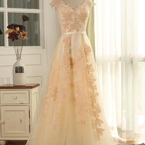 Elegant Simple A-line Applique Tulle Formal Prom Dress, Beautiful Prom Long Dress, Banquet Party Dress