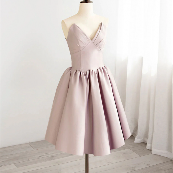 A-Line V Neck Pink Short Prom Dress, Pink Homecoming Dresses