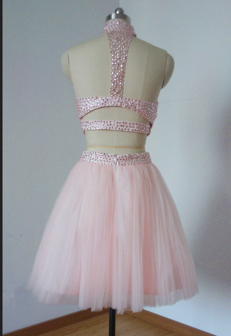 Beaded Two Piece Short Prom Dress Hot Pink Homecoming Dress  PD337 main image 0
