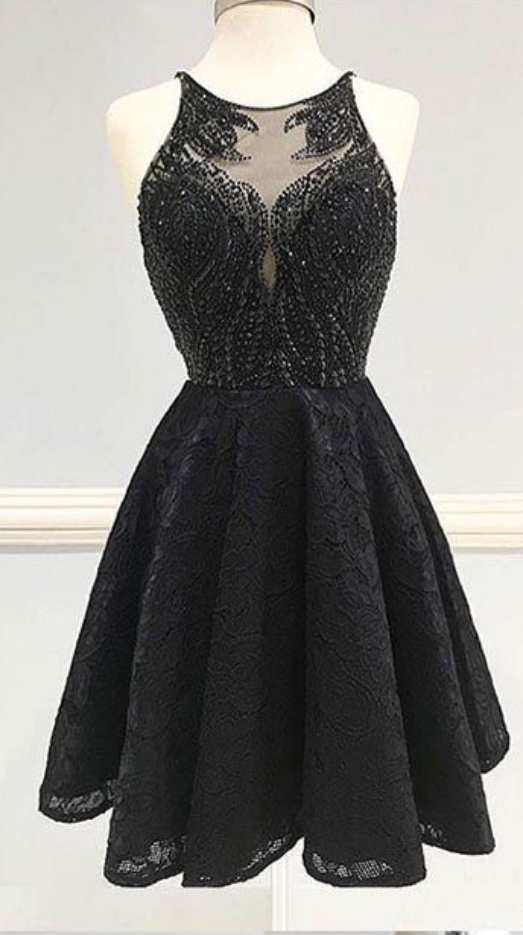 High Neck Beaded Short Two Piece Black Homecoming Dresses 2018, CM479 main image 1