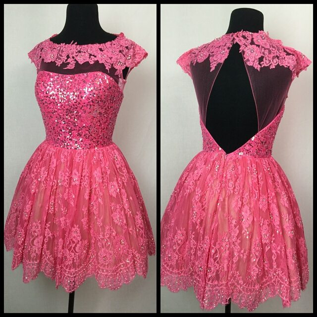 Pink OKDRESS Lace Appliques Cap Sleeve Wedding Homecoming Dress