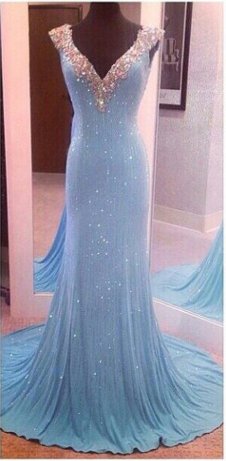 Elegant Mermaid Chiffon Prom Dresses, Crystals Beaded Party Dresses ...