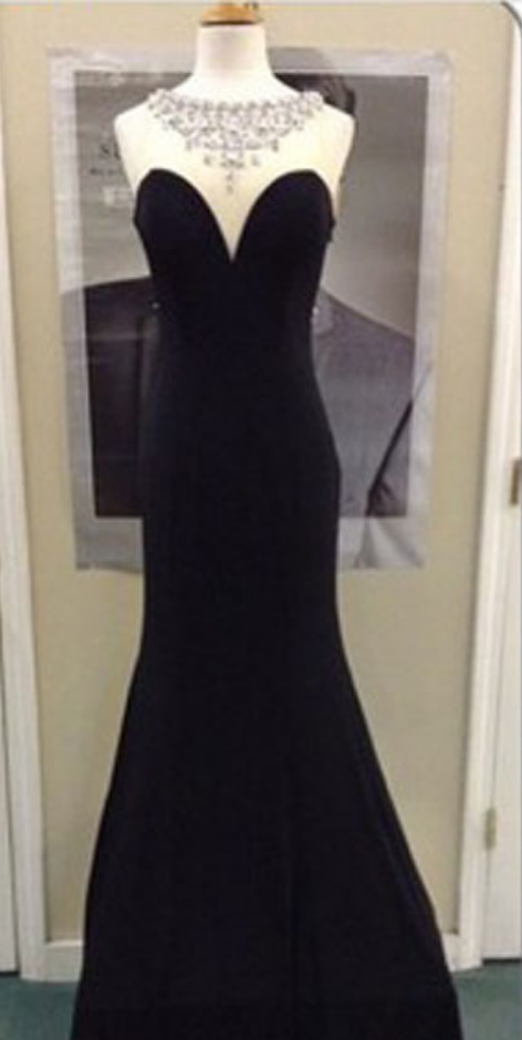 Aqua - Mermaid Scoop Neck Satin Beaded Long Formal Prom Dresses With Slit