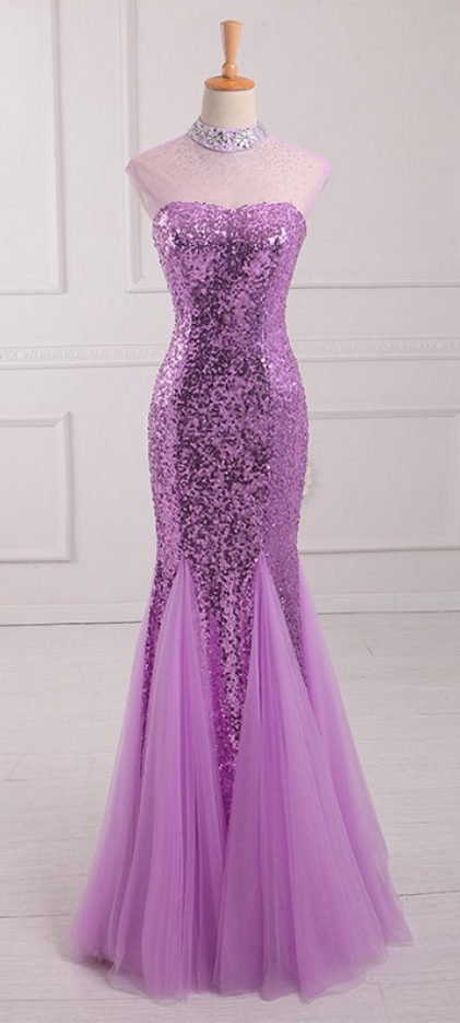 Halter Sheer Sequined Floor-length Mermaid Prom Dress, Evening Dress ...