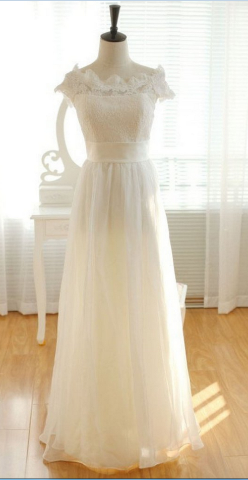 Pretty Elegant Long Chiffon Ivory Lace Wedding Dresses on Luulla