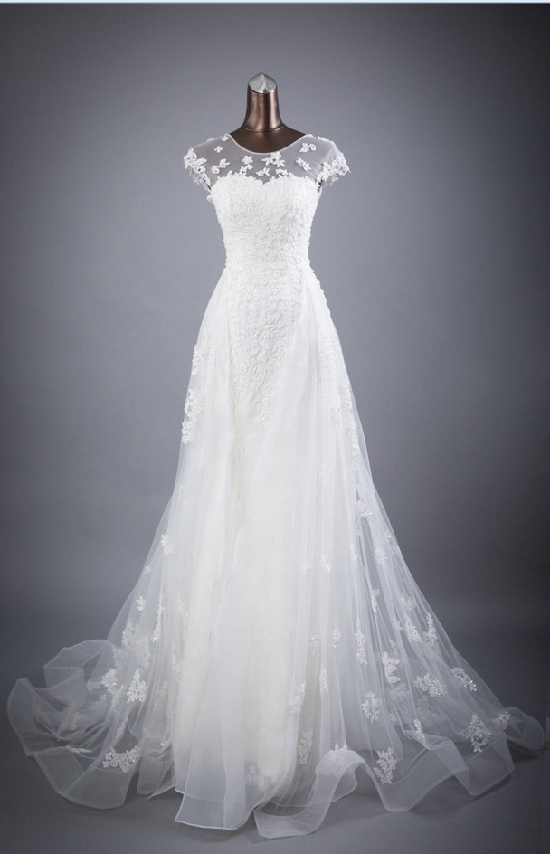 White Or Ivory Jewel Wedding Dresses Floor Length Bridal Dresses on Luulla