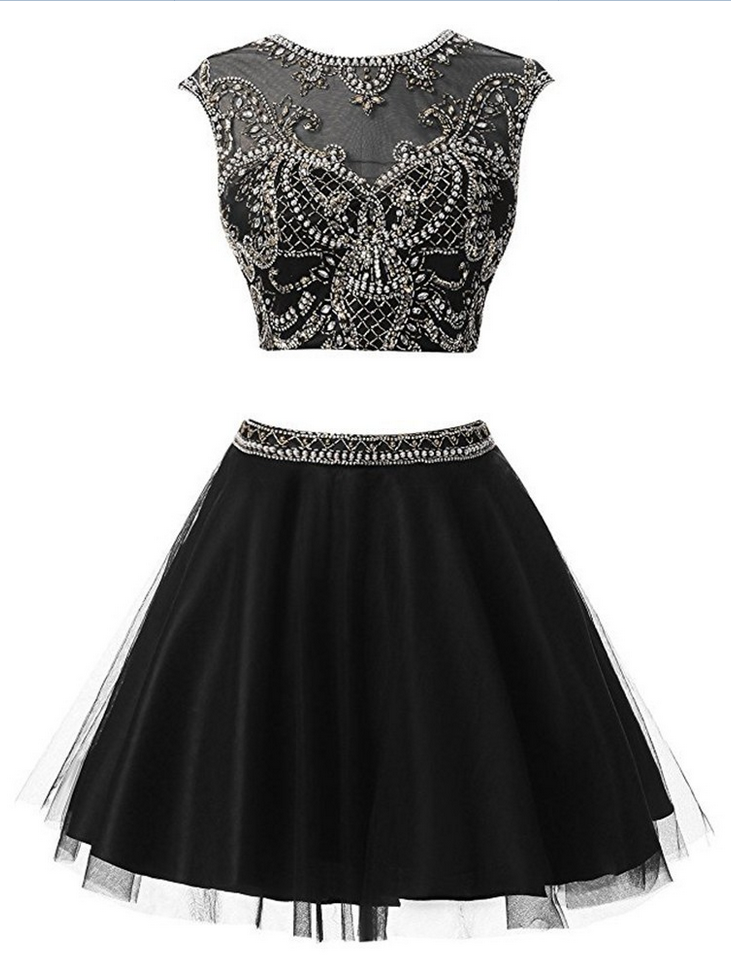 Homecoming Dresses, Tulle Prom Dresses Short Baile Anos Short Black Two ...