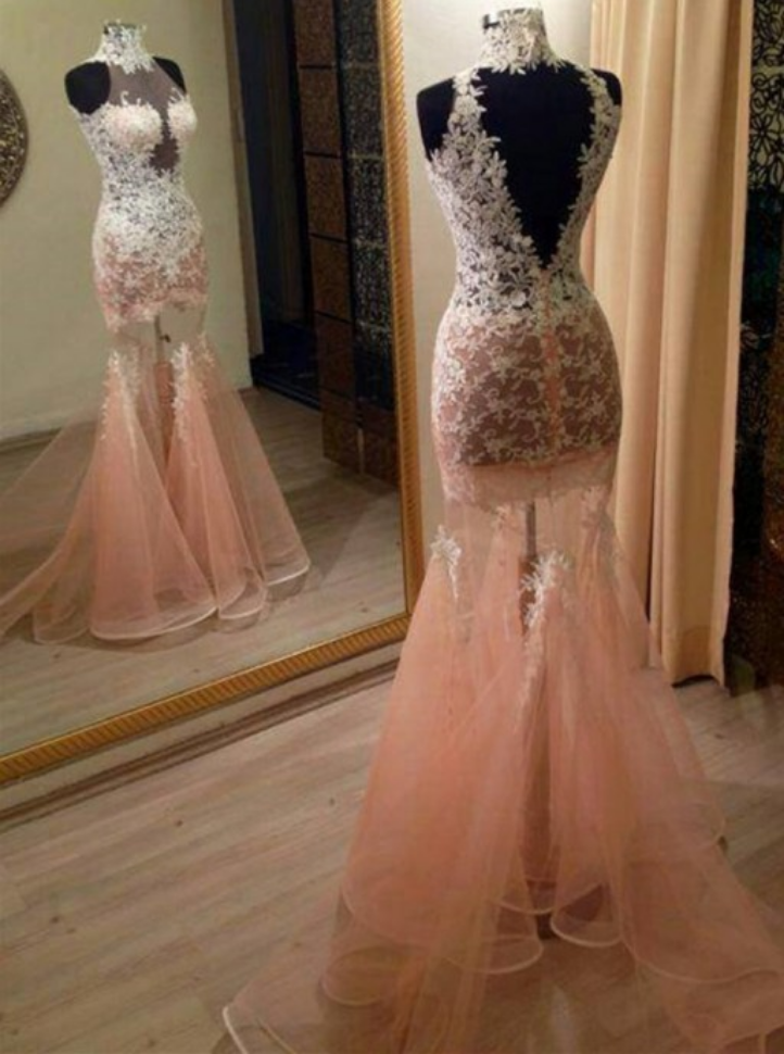 Sleeveless Tulle Mermaid Brown Prom Dress with Appliques - Elegant Long Gown