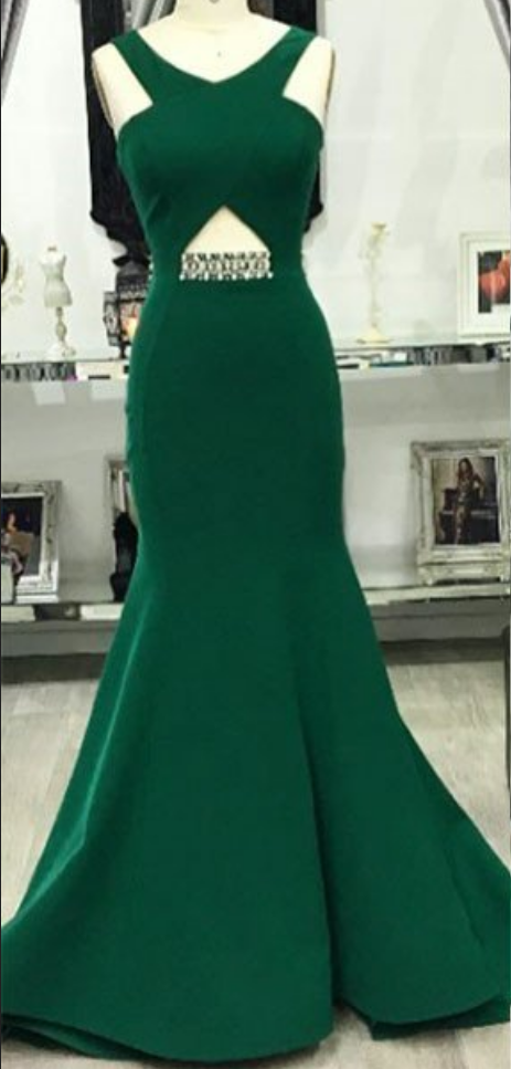 Dark Green Mermaid Prom Dress with Long Sleeves main image 1