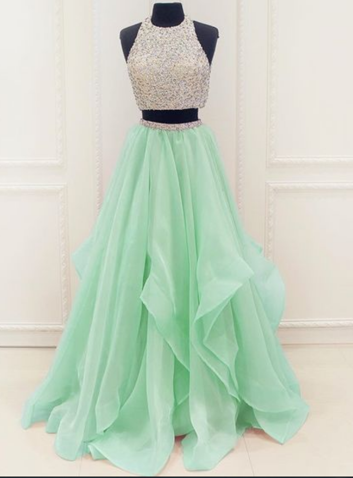 Charming Prom Dress,elegant Prom Dress,two Piece Prom Dress,long Beaded ...