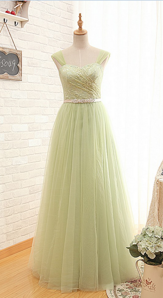 Off Shoulder Mint Green Lace Tulle Long Prom Dress GJS704 main image 0