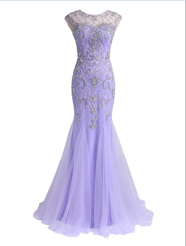 Women's Tulle Prom Dresses A-line Beaded Bodice Transparent Back Party ...