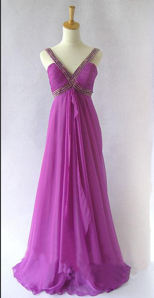 Prom Dresssexy V Neck A Line Prom Dress With Open Back Elegant A Line Chiffon Floor Length 6504