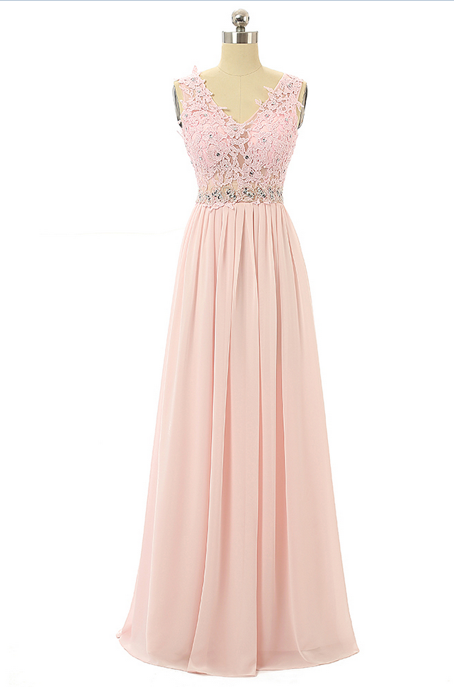Pink Bridesmaid Dresses,lace Bridesmaid Dresses,v Neck Maid Of Honor — free download